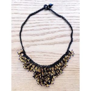 Handmade ✨ Black Gold Blue Beaded Evening Necklace